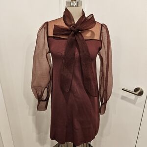 Zara Sheer Sleeve Bow Dress